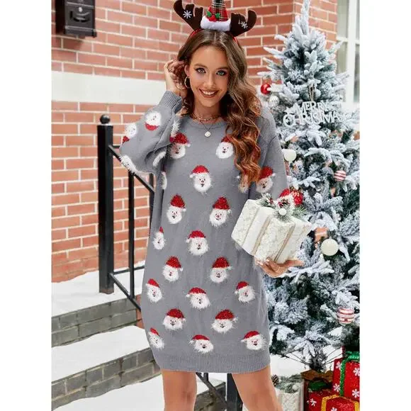 Soft Christmas Santa Sweater Dress in Green - Picture 7 of 9